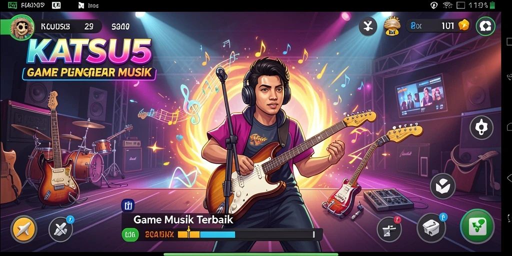 Skrinsut gameplay KATSU5 yang menampilkan interaksi musik yang seru.