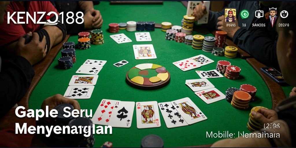 Screenshot gameplay KENZO188 menunjukkan suasana permainan Gaple yang seru.