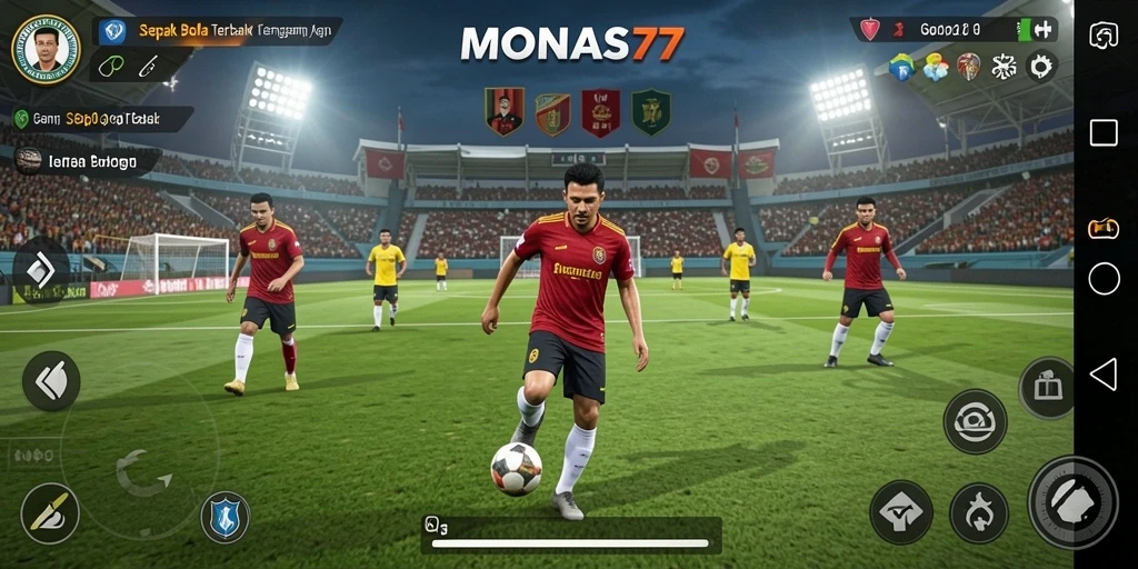 Tampilan gameplay sepak bola yang menarik dan mendebarkan.