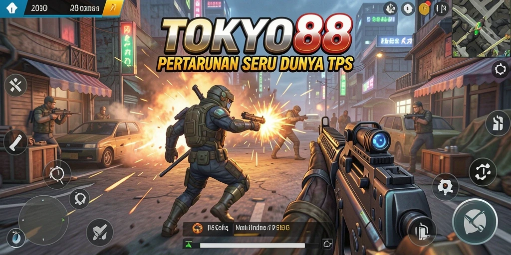 Screenshot TOKYO88 menampilkan aksi tembak-tembakan yang seru dalam setting TPS.